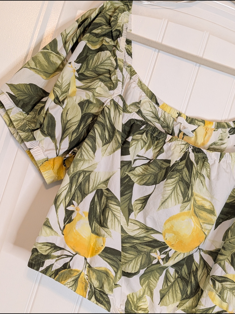 H&M Lemon Patterned Short Sleeve Cotton Crop Top - Picture 2 of 12